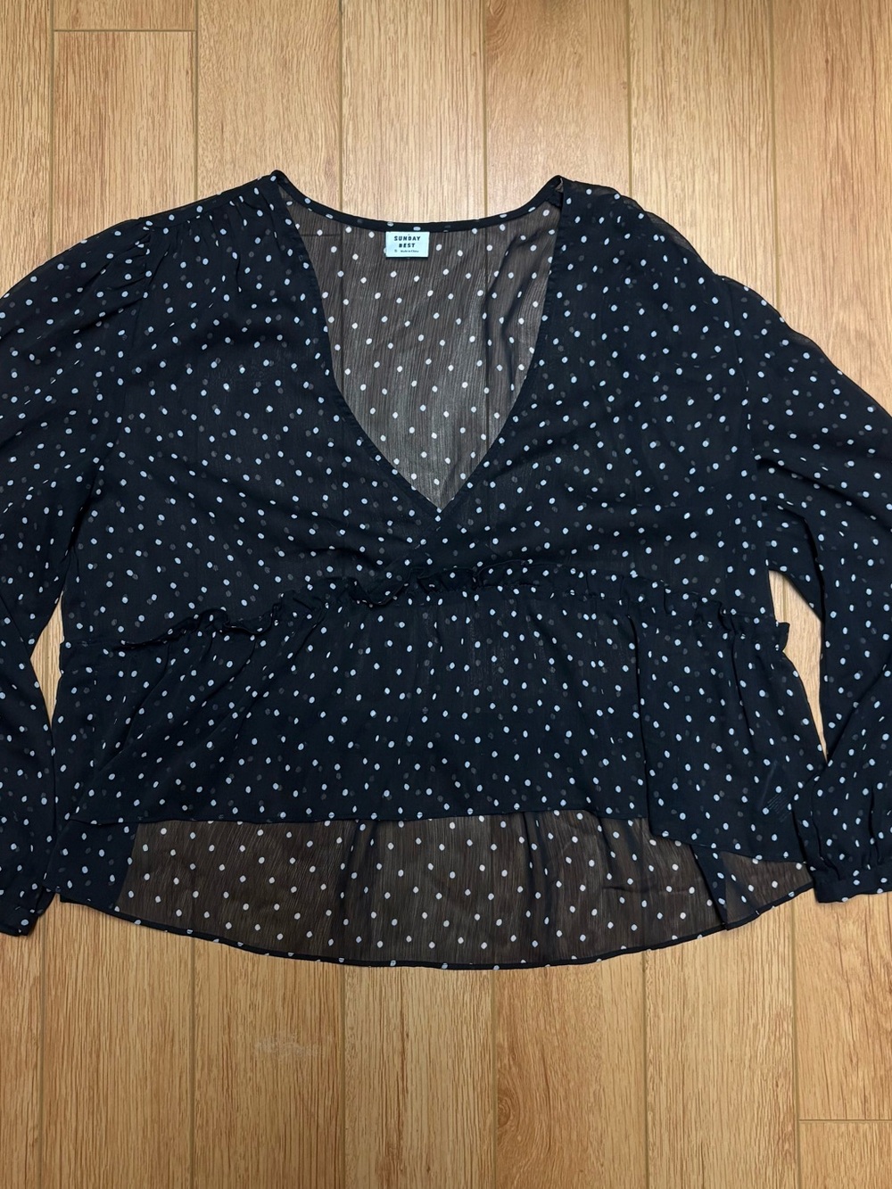 Sunday Best Black Polka Dot V-Neck Peplum Blouse